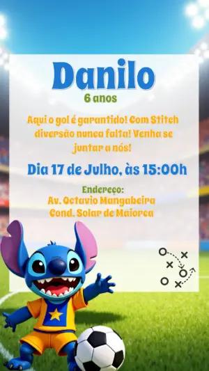 Convite Aniversário Stitch Futebol para Editar Online