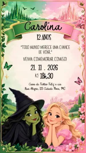Convite de Aniversário Wicked: Modelo Digital Editável