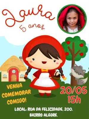 Convite Aniversário Chapéuzinho Vermelho com Foto para Editar