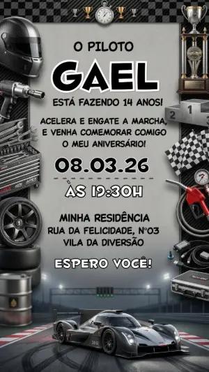 Convite de Aniversário Carro de Corrida Moderno para Editar