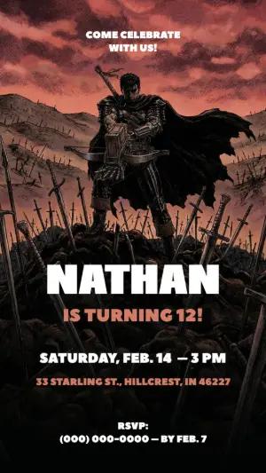 Berserk Themed Birthday Invitation Editable Template