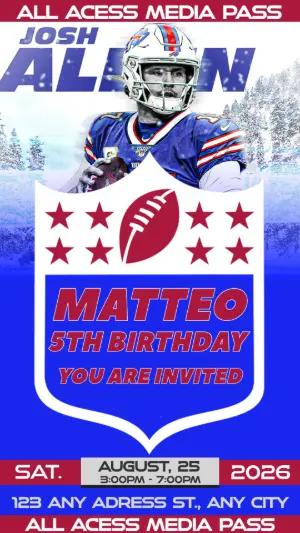 Football Birthday Media Pass Invitation Josh Allen