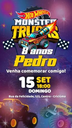 Convite de Aniversário Hot Wheels Monster Trucks Editável