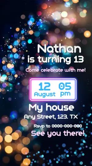Modern Glow Birthday Invitation - Editable Template