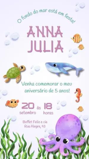 Convite de Aniversário Fundo do Mar para Editar Online