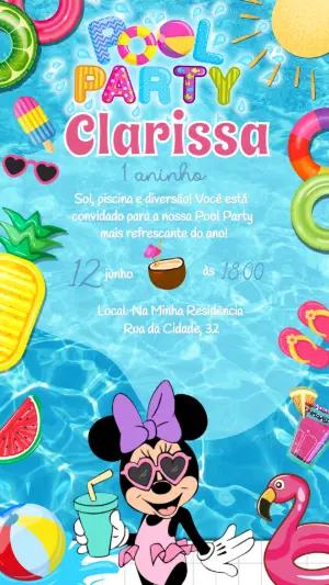 Convite de Aniversário Minnie Pool Party Editável