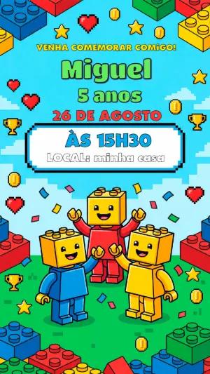 Convite de Aniversário Roblox Lego para Editar