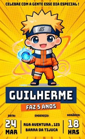 Convite Digital Aniversário Infantil Tema Naruto para Editar