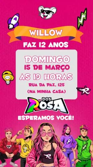 Convite de Aniversário EmilyVick Rosa Modelo Editável