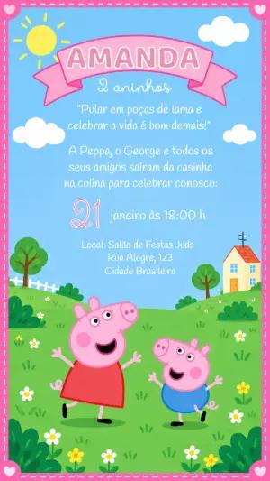 Convite de Aniversário Peppa Pig Editável para Festa Infantil