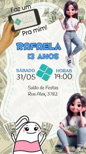 Convite de Aniversário Tema Pix e Dinheiro para Editar Online