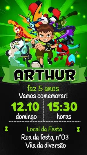 Convite de Aniversário Ben 10 Verde e Preto para Editar