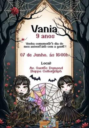 Convite de Aniversário Wandinha Addams Editável Online