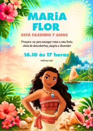 Convite de Aniversário Moana Tropical para Editar