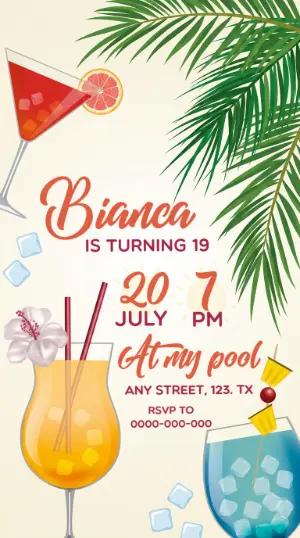 Editable Summer Pool Party Birthday Invitation Template
