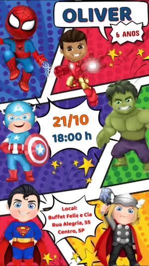 Convite de Aniversário Vingadores Gibi para Editar