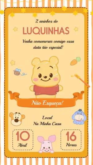 Convite de Aniversário Ursinho Pooh Fofo para Editar