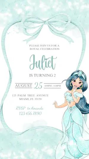 Princess Jasmine Birthday Invitation | Editable Watercolor Template