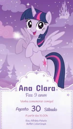 Convite de Aniversário My Little Pony Roxo Editável