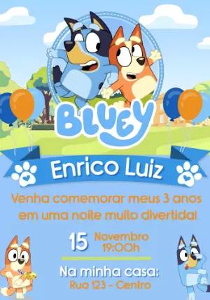 Convite de Aniversário Bluey e Bingo Colorido para Editar