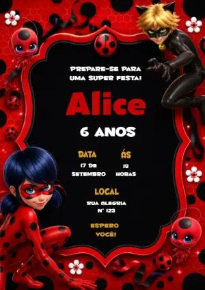 Convite de Aniversário Ladybug e Cat Noir para Editar