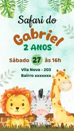 Convite de Aniversário Safari Aquarela para Editar