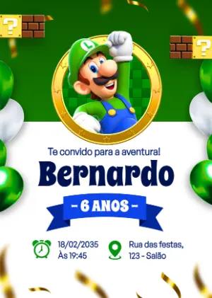 Convite de Aniversário Luigi Super Mario Bros Editável