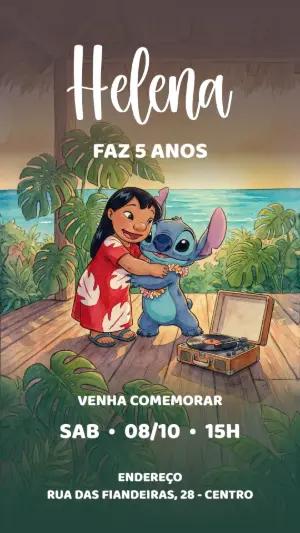 Convite de Aniversário Lilo & Stitch Tropical para Editar