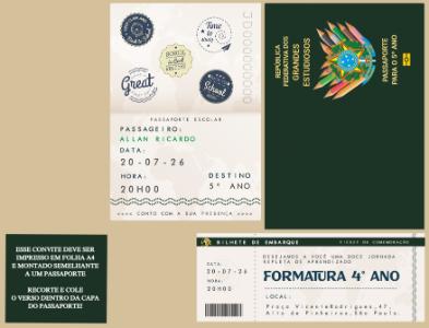 Convite de Formatura Infantil Tema Passaporte para Editar