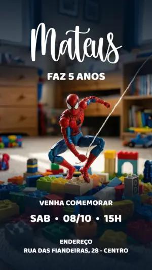 Convite de Aniversário Homem-Aranha com Foto Editável