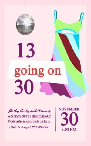 13 Going on 30 Birthday Invitation | Editable Digital Template