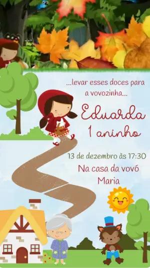 Convite Animado Aniversário Chapeuzinho Vermelho para Editar