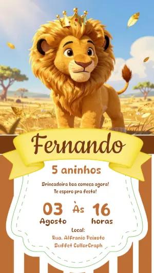 Convite de Aniversário Rei Leão Fofo para Editar