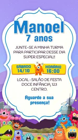 Convite de Aniversário Monstrinhos Divertidos para Editar Online
