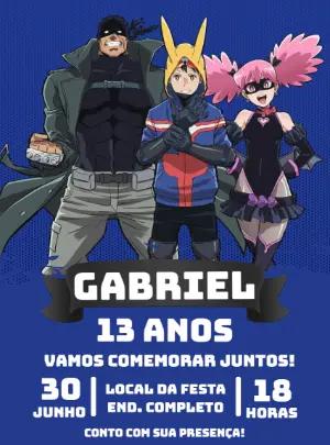 Convite Digital Aniversário Heróis de Anime Modelo Editável