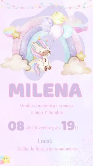 Convite de Aniversário Unicórnio Aquarela Editável