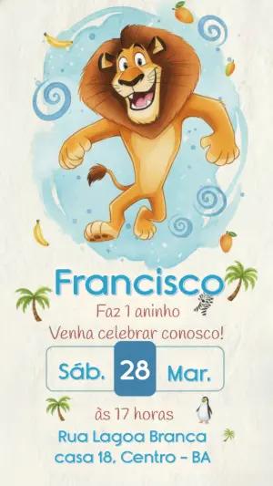 Convite de Aniversário Infantil Leão Safari para Editar