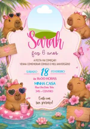 Convite de Aniversário Capivara com Foto Editável