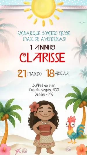 Convite Digital Moana Baby Aniversário Infantil Editável
