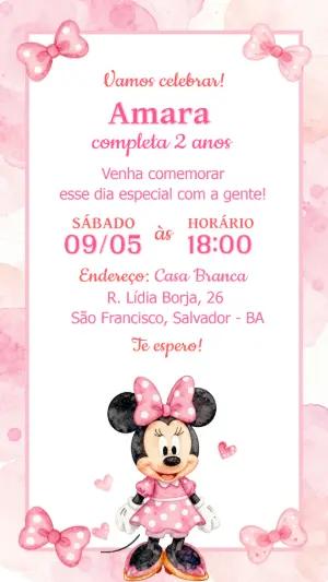 Convite Digital Minnie Rosa Editável para Festa Infantil
