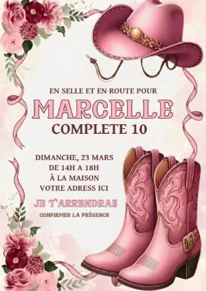 Invitation Anniversaire Cowgirl Rose Modèle à Modifier