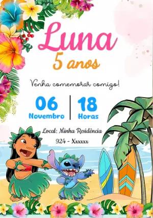 Convite Aniversário Lilo e Stitch Tropical para Editar Online