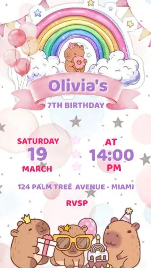 Cute Capybara Birthday Invitation | Editable Digital Template