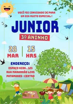 Convite Aniversário PicNic Infantil para Editar Online