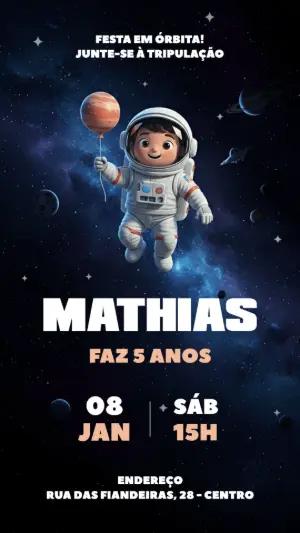 Convite de Aniversário Espaço Sideral para Editar Online