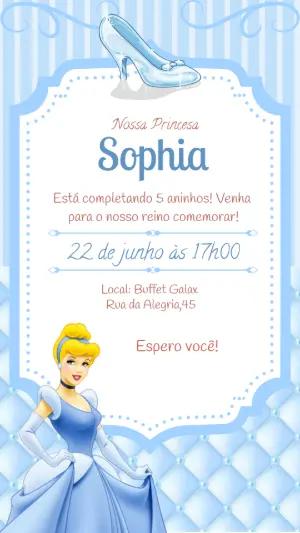 Convite de Aniversário Cinderela Princesa Azul para Editar