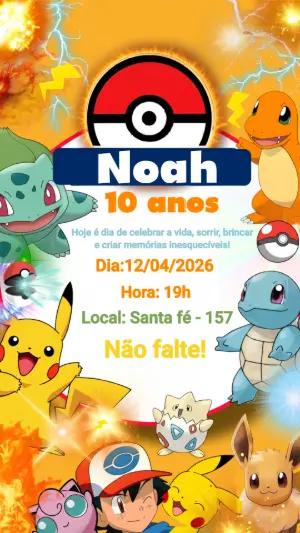 Convite de Aniversário Pokémon Colorido para Editar