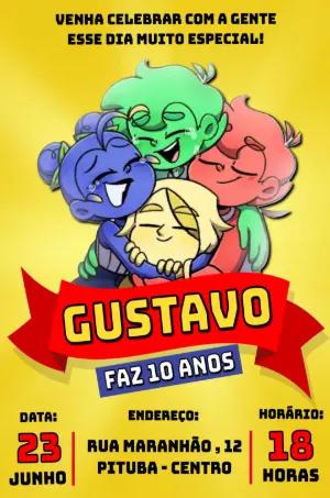 Convite de Aniversário Infantil Tojaro Colorido para Editar