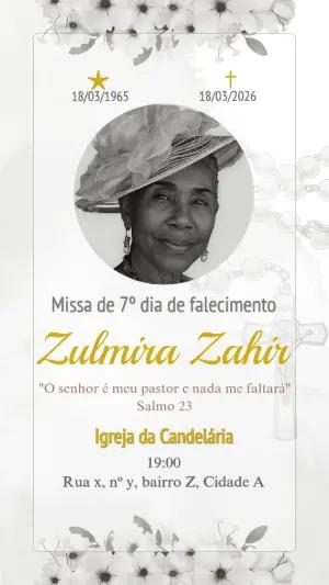 Convite de Missa de 7º Dia Elegante com Flores Modelo Editável
