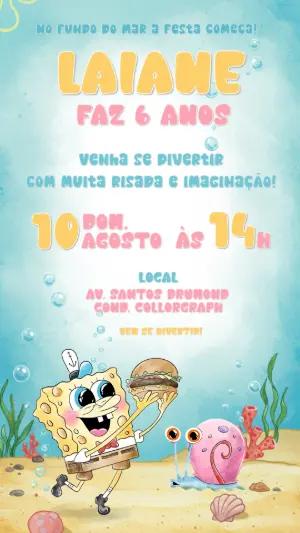 Convite de Aniversário Bob Esponja para Editar Online